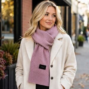 Coach Woven Patch Knit Scarf Mauve Pink Color NWT